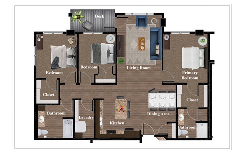 Floor plan for 3 beds, 2 baths, 1435 sqft